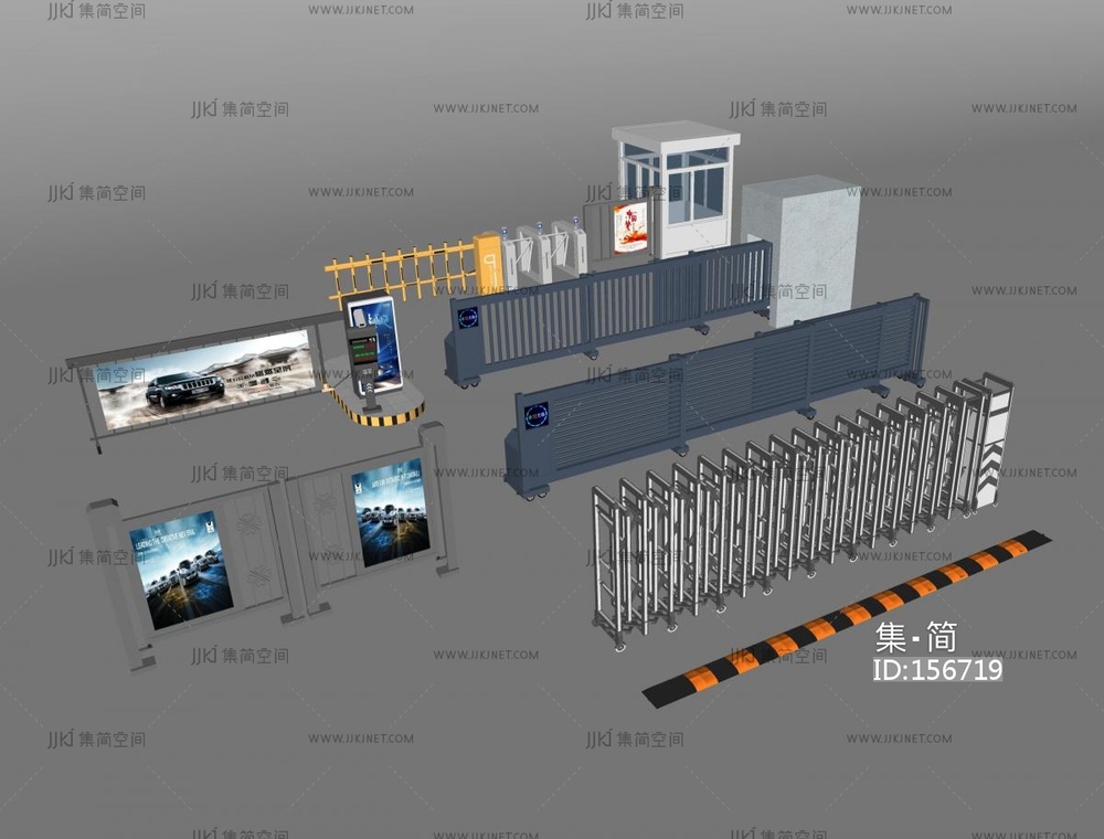公用器材_伸缩们_道闸_现代岗亭_门禁伸缩门su模型