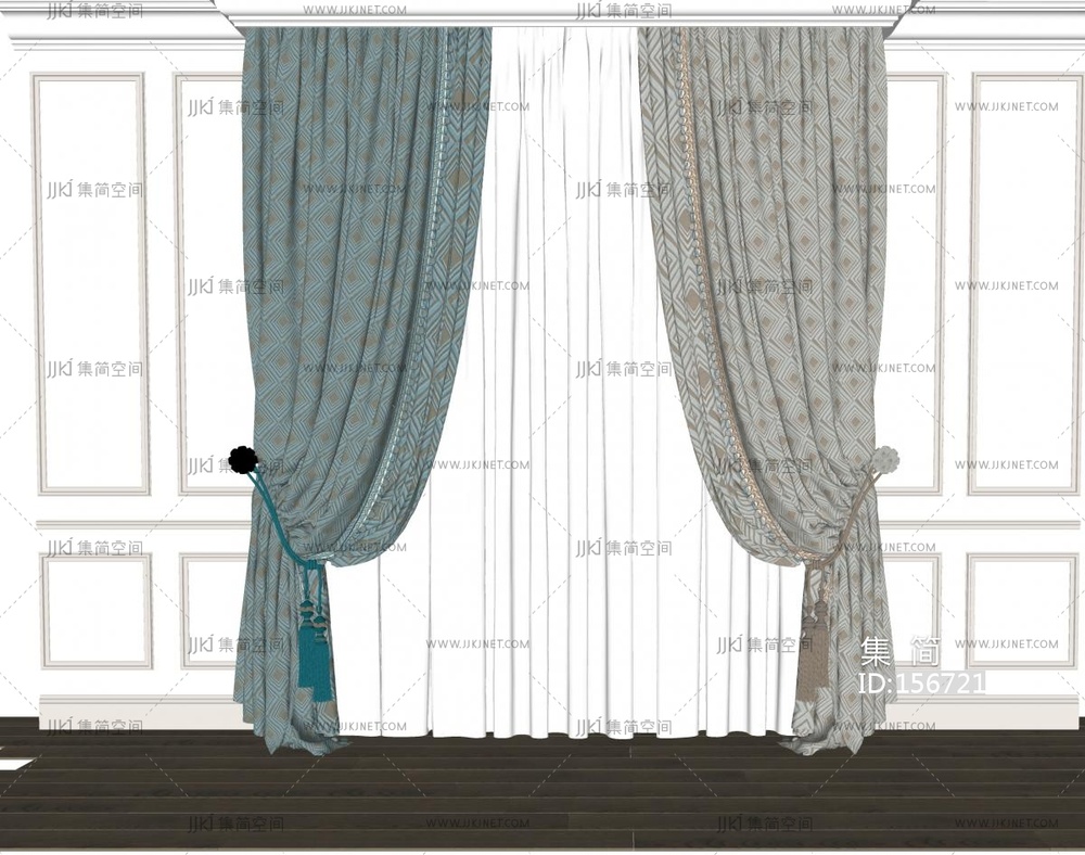 美式欧式通用窗帘_布帘su模型