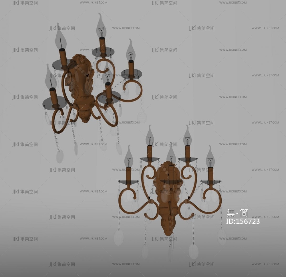 欧式古典金属玻璃壁灯su模型