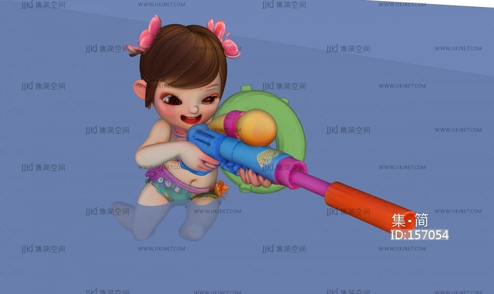 手持加长水枪的小女孩