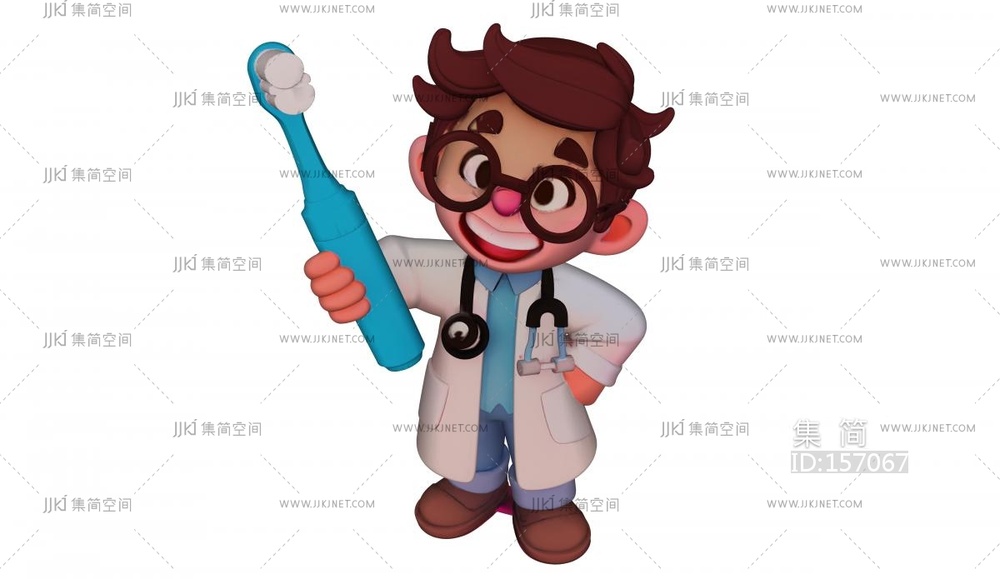 卡通手持牙刷的牙科大夫