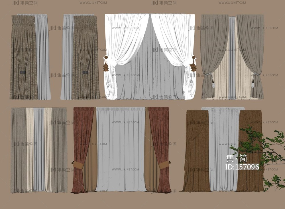 现代窗帘组合SU模型