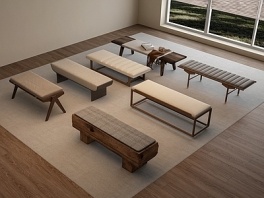 侘寂中古长条凳组合SU模型