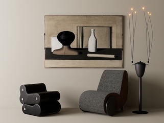 中古侘寂沙发凳SU模型