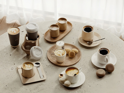 08-咖啡杯，奶茶糕点下午茶，托盘，3D模型crrr
