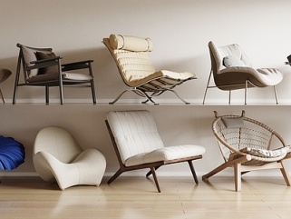 现代侘寂休闲椅_皮休闲椅_木休闲椅_不锈钢休闲椅_亚克力休闲椅_藤编休闲椅SU模型