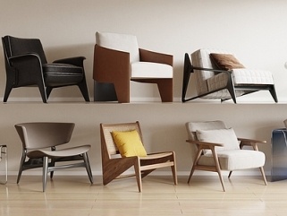 现代侘寂休闲椅_皮休闲椅_木休闲椅_不锈钢休闲椅_布艺休闲椅_金属休闲椅SU模型