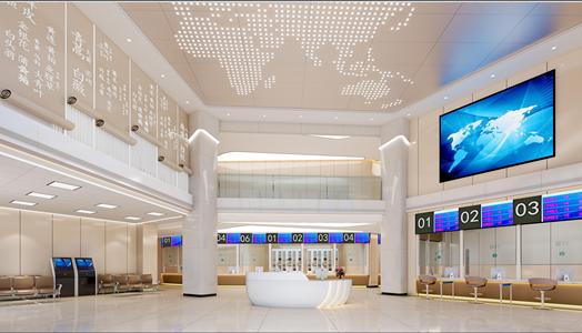 01现代新中式医院 正骨医院大厅 走廊 挂号区 医院前台 等候区 中医 西医药房