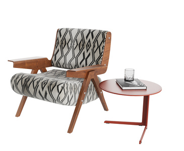 01-现代法式单人沙发_休闲椅_单椅_扶手椅圆形边几书本书籍玻璃水杯3D模型