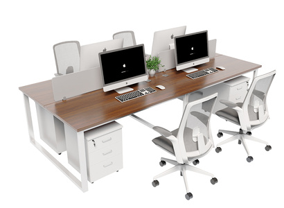 现代工位办公桌，员工工位苹果电脑，办公椅