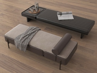 侘寂床尾凳沙发凳SU模型