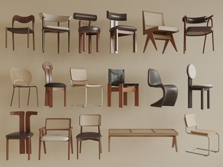 侘寂中古餐椅SU模型