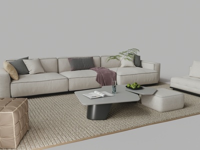 现代布艺沙发茶几组合