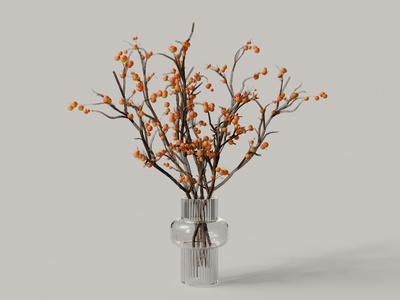 08现代玻璃红果花瓶花艺