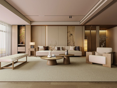 中古风客厅 沙发茶几组合 背景墙