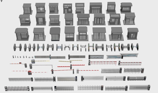 门禁机_岗亭_伸缩门电动伸缩门，闸机刷卡机，3D模型