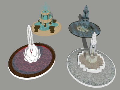 现代风格景观小品喷泉 su草图模型