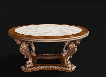 欧式古典奢华复古茶几圆形茶几3D模型