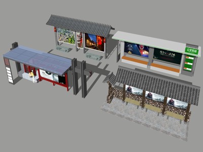 现代公交站台停车牌 su草图模型