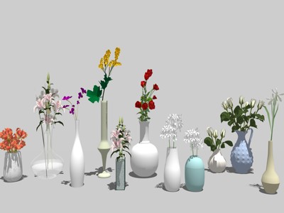 现代花瓶盆栽花卉花艺 su草图模型