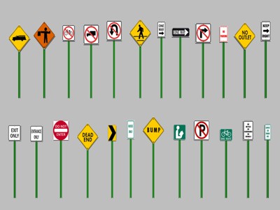现代交通指示牌标识牌 su草图模型
