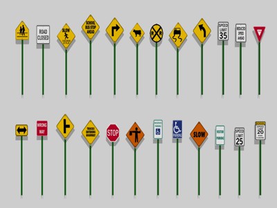 现代交通指示牌标识牌 su草图模型