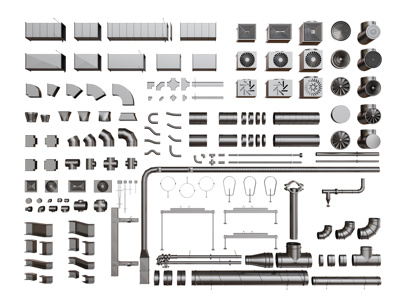 现代五金管道_排风管_通风管_管道零件SU模型