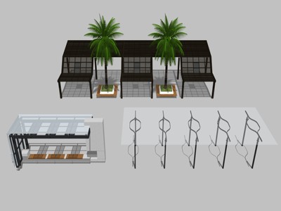 现代廊架构筑物花架 su草图模型