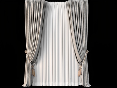 新中式窗帘现代窗帘3d模型