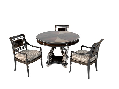 欧式美式圆桌餐椅椅子边桌3d模型