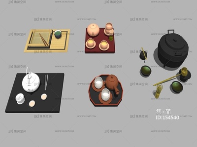 新中式茶具 su草图模型