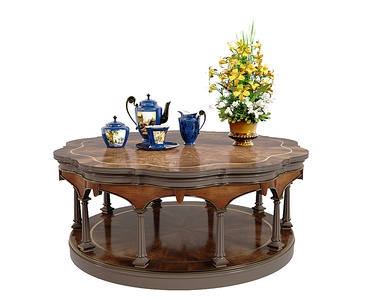 欧式茶几花瓶水壶圆形茶几法式茶几3D模型