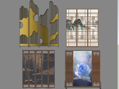 新中式风格镂空屏风墙饰 su草图模型