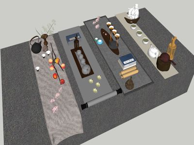 中式风格茶壶茶杯茶具 su草图模型