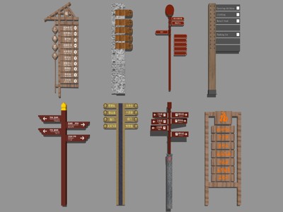 中式风格交通指示牌地图 su草图模型