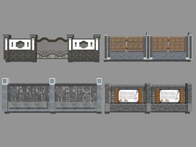 新中式风格景墙围墙 su草图模型