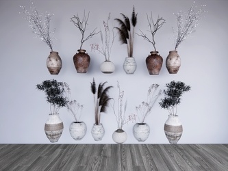 侘寂新中式花瓶，花艺摆件SU模型