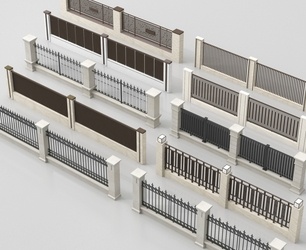 现代围墙_现代围墙小区围墙_住宅围墙景墙_格栅_镂空SU模型