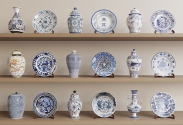 新中式花瓶_新中式陶瓷_青花瓷花瓶SU模型