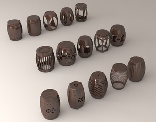 中式复古其他凳子_矮凳_木凳_鼓凳_圆凳SU模型