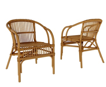 北欧藤编户外椅竹木椅子竹子椅子3D模型