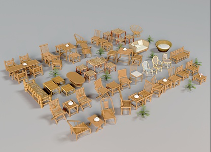 新中式茶桌椅_竹编桌椅组合