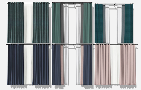 现代窗帘_窗帘组合_遮阳帘SU模型 (1)