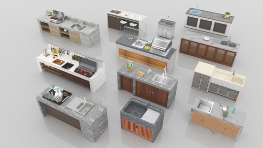 现代其他户外家具_庭院户外洗手手池3D模型