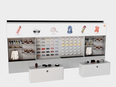 电动车店展墙，头盔，展台，衣服手套电机3D模型