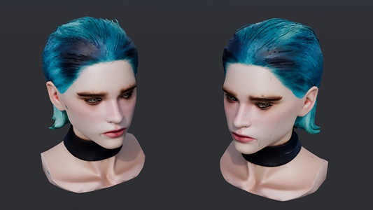 蓝色头发的女头像雕塑 su草图模型