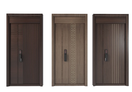 新中式单开门入户门_子母防盗门3D模型