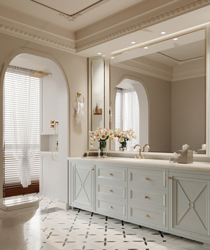 法式奶油风卫生间_洗手盆_马桶抽纸盒花瓶3D模型