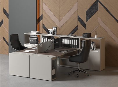 现代文员办公桌椅组合_白领员工办公桌办公椅_办公用品3D模型