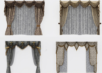 欧式古典欧式美式窗帘组合模型su模型